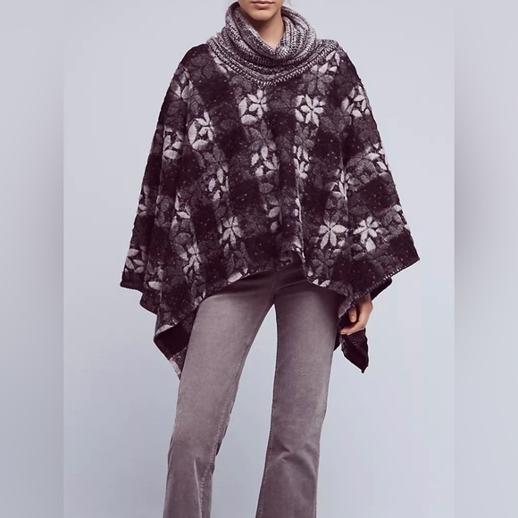 Anthropologie Wintertide Poncho Sweater Wool Blend Reversible Pullover - Picture 2 of 15